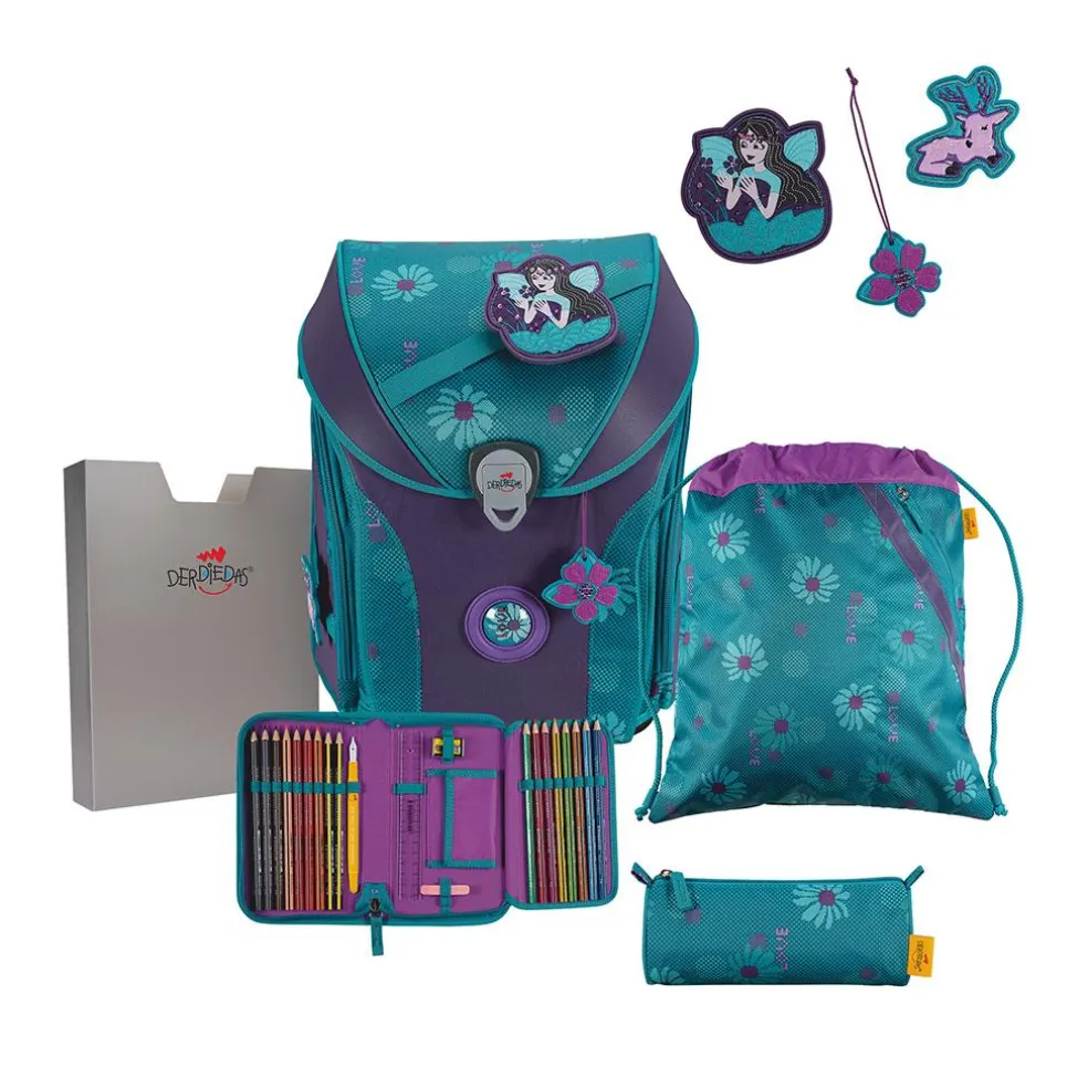 DerDieDas ErgoFlex MAX Exklusiv Superflash - FAIRY FLOWER - Schulranzen-Set 5-teilig